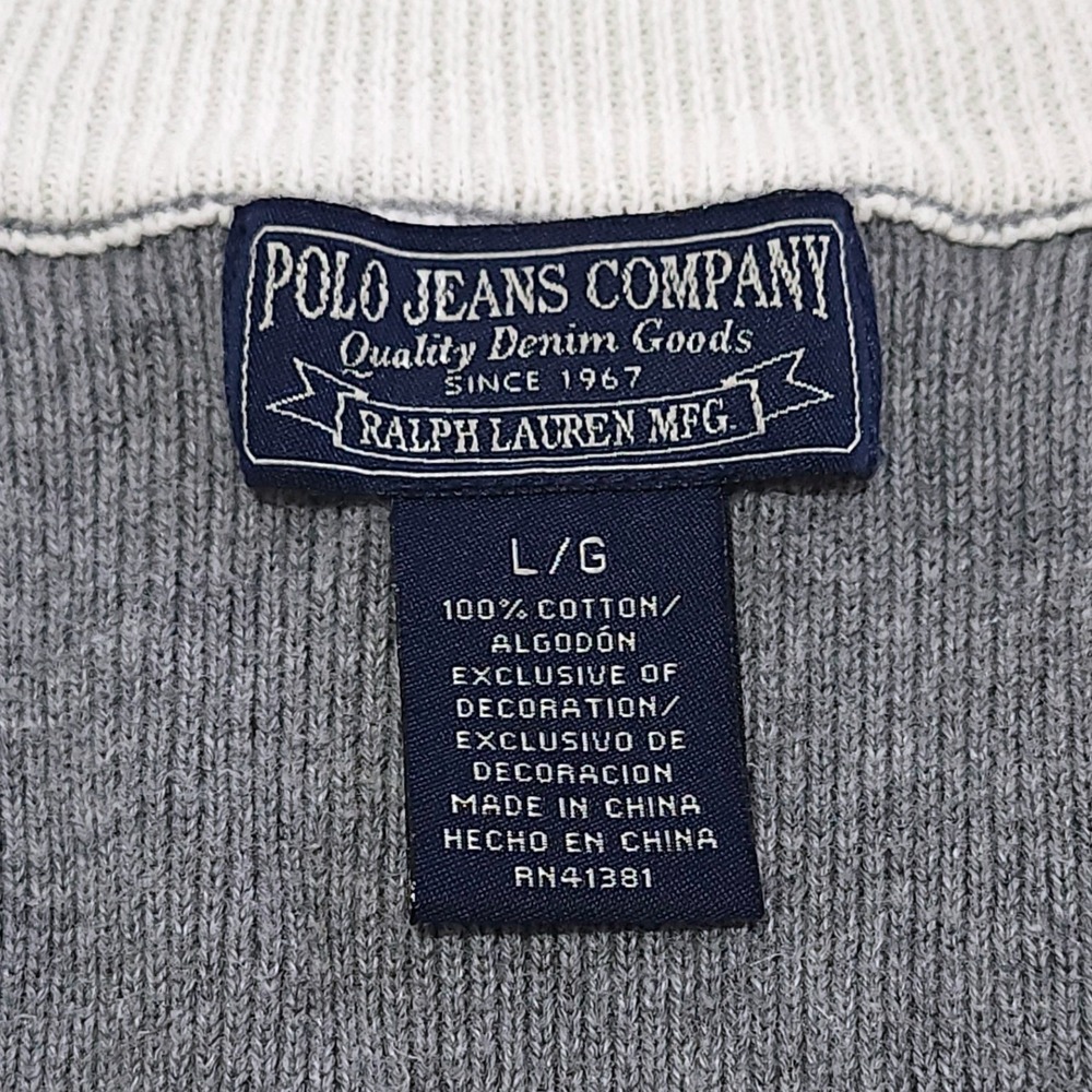 Vintage Polo Jeans Ralph Lauren Ribbed Quarter Zip Sweater Womens Large Gray - Picture 7 of 8